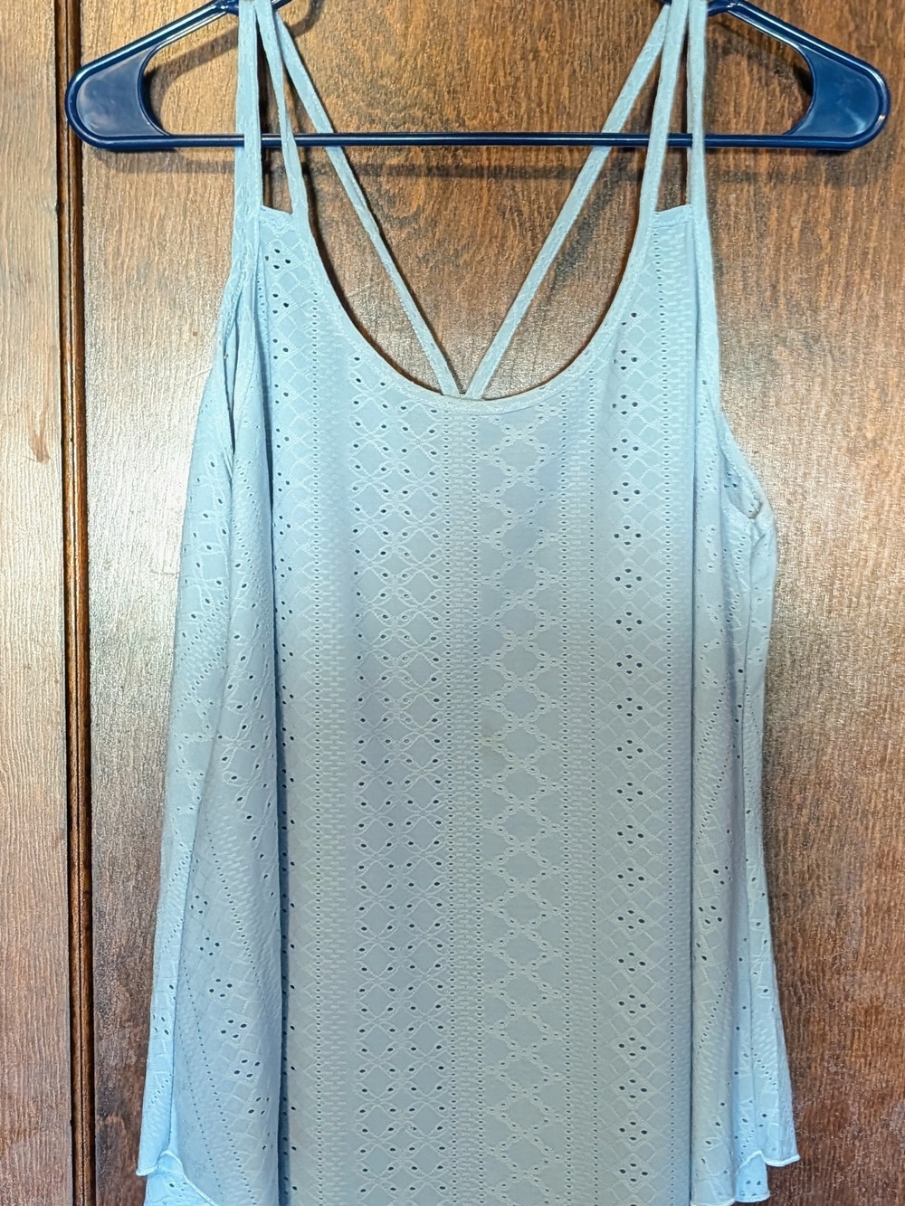 Source Unknown Light Blue Eyelet Knit Tank Top